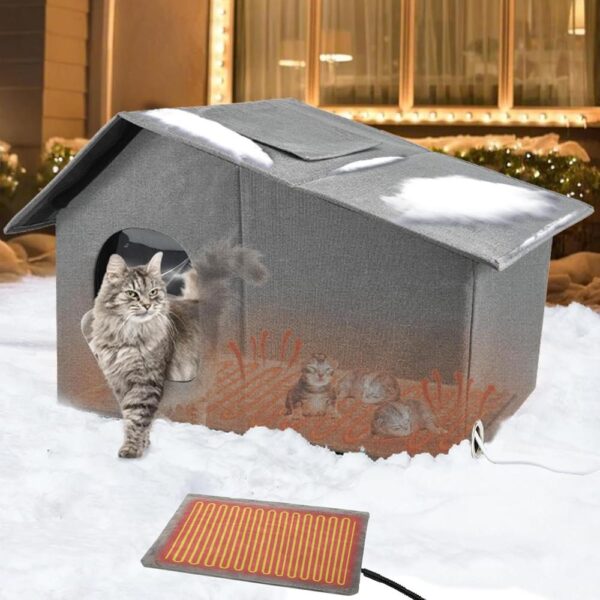 Heated Outdoor Cat House – Insulated Winter Shelter with Adjustable Heating Pad & Timer (21×13.6×15.4 in)