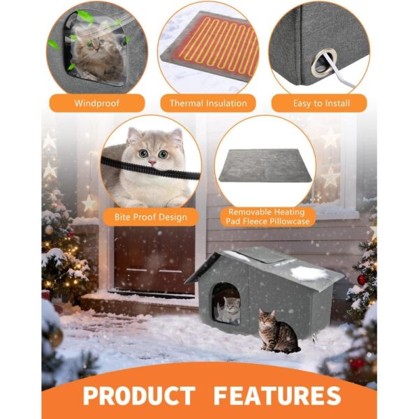 Heated Outdoor Cat House – Insulated Winter Shelter with Adjustable Heating Pad & Timer (21×13.6×15.4 in)