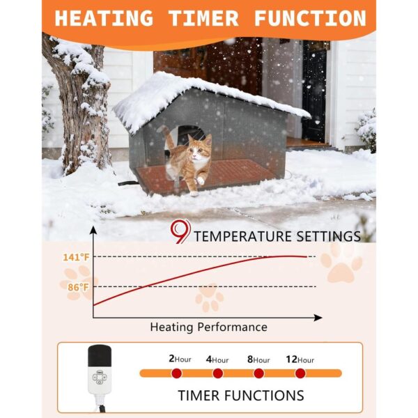 Heated Outdoor Cat House – Insulated Winter Shelter with Adjustable Heating Pad & Timer (21×13.6×15.4 in)