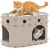 Indoor Felt Cat House Hideaway – Cozy Covered Cat Bed with Play Bell & Dual Entrances, Durable Felt Cave for Cats up to 14 lbs