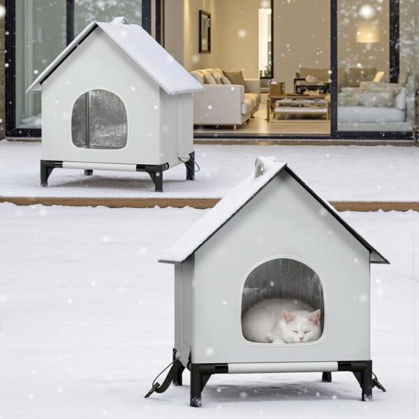 Insulated Weatherproof Outdoor & Indoor Cat House – Self-Warming Winter Shelter with Raised Base & Foldable Design (18×18×24 in)