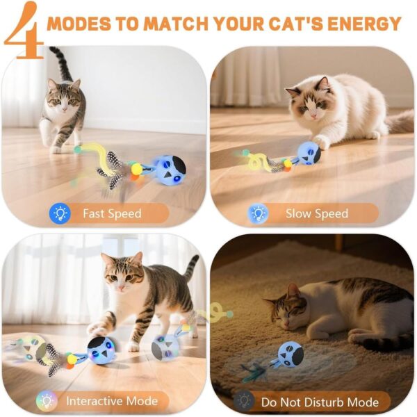 Interactive Motion-Activated Cat Toy – USB Rechargeable Smart Rolling Ball with Feather Tail, Chirping Sounds & LED Lights