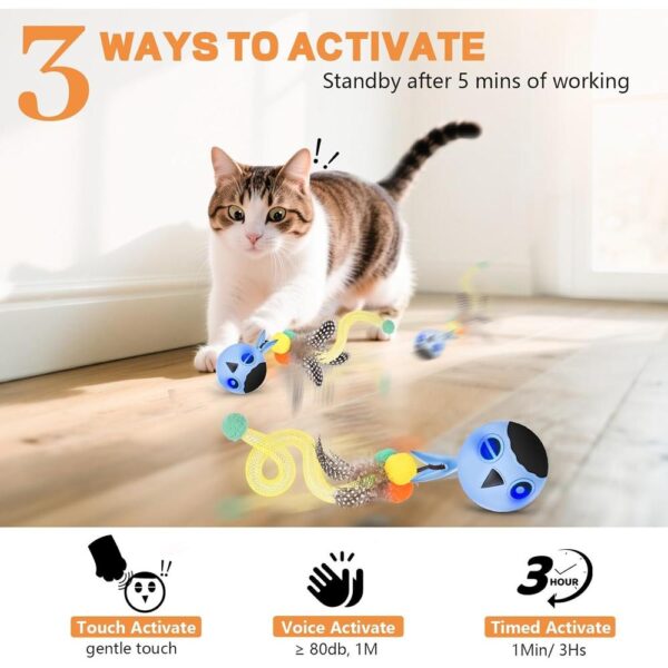 Interactive Motion-Activated Cat Toy – USB Rechargeable Smart Rolling Ball with Feather Tail, Chirping Sounds & LED Lights