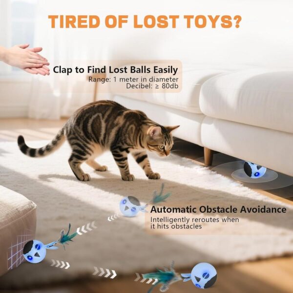 Interactive Motion-Activated Cat Toy – USB Rechargeable Smart Rolling Ball with Feather Tail, Chirping Sounds & LED Lights