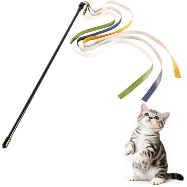 Interactive Rainbow Cat Wand Toy – Durable Tangle-Free Ribbon Teaser with Bell for Indoor Cat Exercise & Enrichment