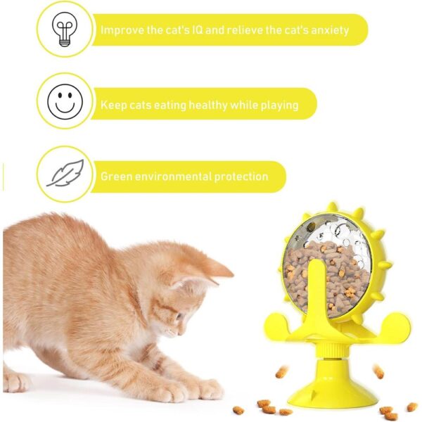 Interactive Rotating Windmill Cat Treat Dispenser – Slow Feeder Puzzle Toy with Suction Cup for Smart, Healthy Play