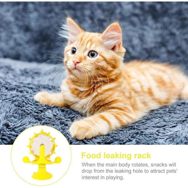 Interactive Rotating Windmill Cat Treat Dispenser – Slow Feeder Puzzle Toy with Suction Cup for Smart, Healthy Play