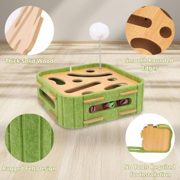 Interactive Wooden Cat Puzzle Box – Enrichment Maze Toy with Scratch Pads, Jingle Balls & Wand Attachments for Indoor Mental Stimulation
