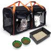 Large 2-in-1 Cat Carrier with Litter Box & Travel Bowls – Hard-Sided Double Carrier for 2 Cats, Locking Zippers, Ventilated Design for Long Trips & Outdoor Adventures