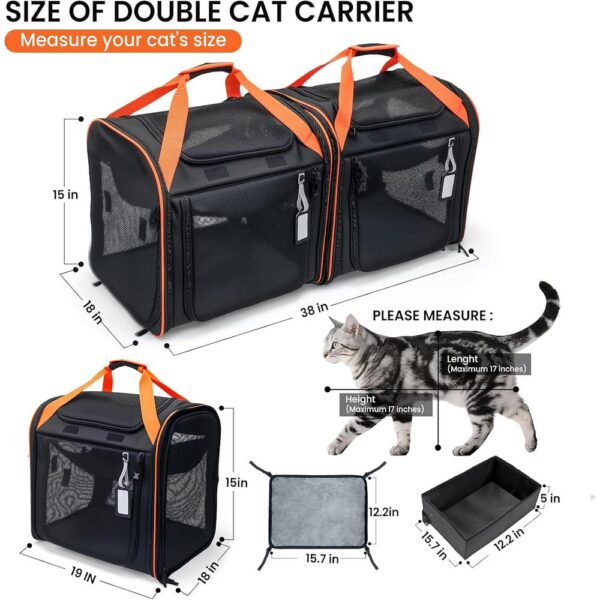 Large 2-in-1 Cat Carrier with Litter Box & Travel Bowls – Hard-Sided Double Carrier for 2 Cats, Locking Zippers, Ventilated Design for Long Trips & Outdoor Adventures