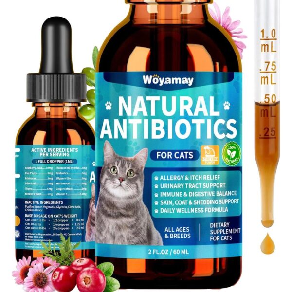 Natural Liquid Antibiotic Supplement for Cats -01 Natural Liquid Antibiotic Supplement for Cats — Allergy Relief, Urinary Tract Support, Immune Boost & Digestive Care (2 fl oz)