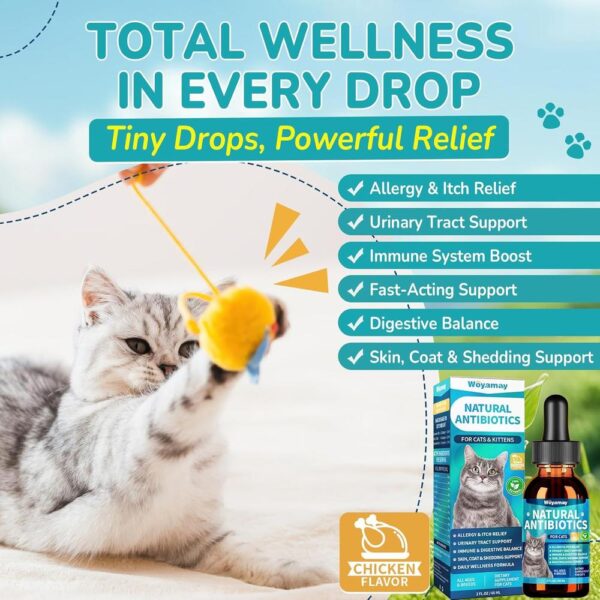 Natural Liquid Antibiotic Supplement for Cats — Allergy Relief, Urinary Tract Support, Immune Boost & Digestive Care (2 fl oz)