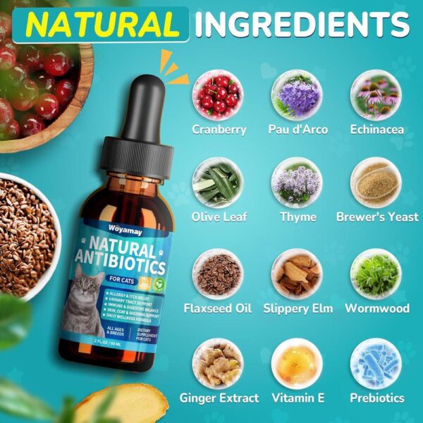 Natural Liquid Antibiotic Supplement for Cats — Allergy Relief, Urinary Tract Support, Immune Boost & Digestive Care (2 fl oz)