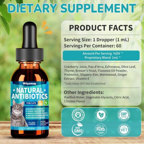 Natural Liquid Antibiotic Supplement for Cats — Allergy Relief, Urinary Tract Support, Immune Boost & Digestive Care (2 fl oz)