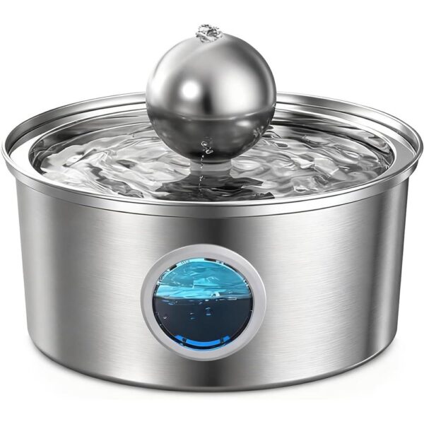 PureFlow 108oz Stainless Steel Spherical Cat Fountain — Hygienic, Quiet & High-Capacity