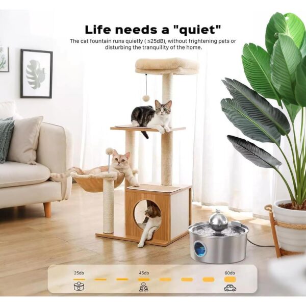 PureFlow 108oz Stainless Steel Spherical Cat Fountain — Hygienic, Quiet & High-Capacity