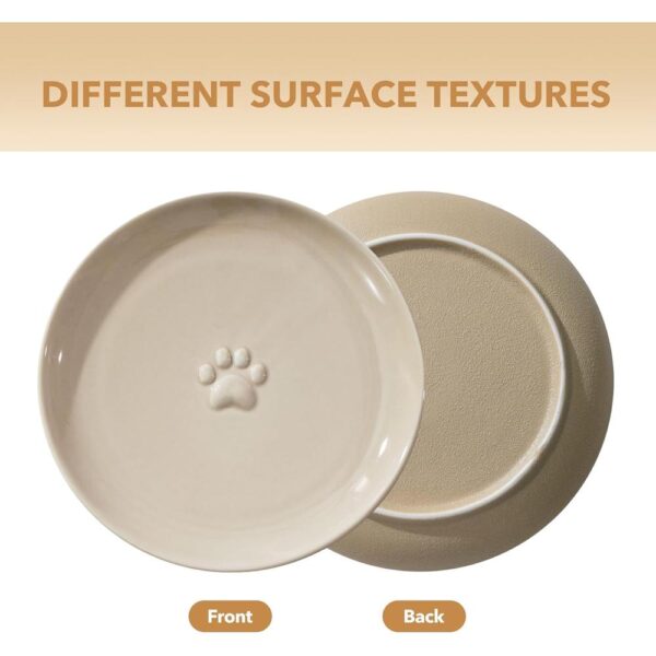 Raised Ceramic Whisker-Friendly Cat Bowls — Wide, Shallow Dishes with 2-Height Adjustable Stand