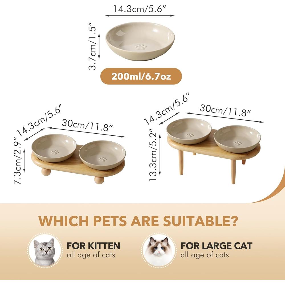 Raised Ceramic Whisker-Friendly Cat Bowls with Adjustable Stand