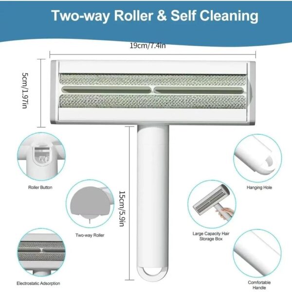 Reusable Two-Way Cat Hair Remover – Double-Action Pet Fur Roller for Furniture, Carpets, Bedding & Car Interiors