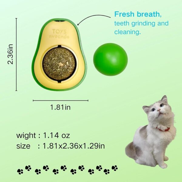 Rotatable Catnip Balls for Indoor Cats – 4-Pack Natural Mint Dental Toys with Tooth-Cleaning Textures & Peel-and-Stick Bases