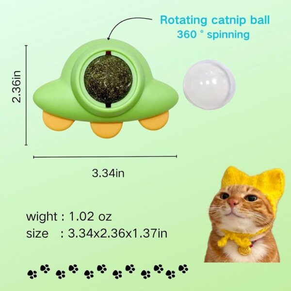 Rotatable Catnip Balls for Indoor Cats – 4-Pack Natural Mint Dental Toys with Tooth-Cleaning Textures & Peel-and-Stick Bases
