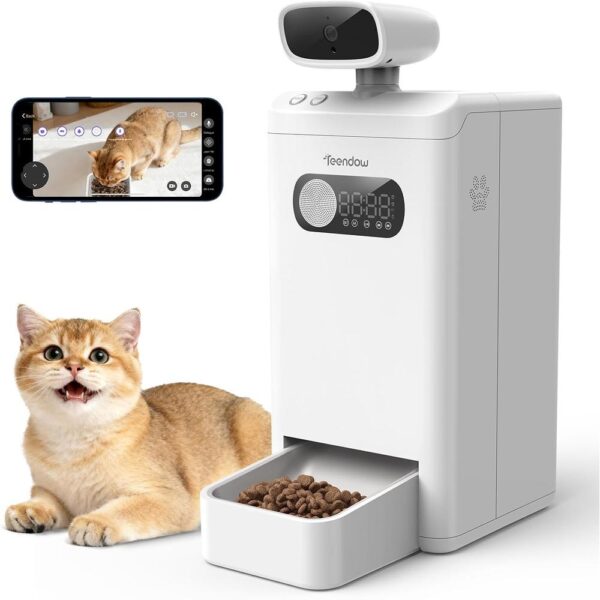 Smart Cat Feeder with 4MP HD Camera – 3.5L Automatic Pet Food Dispenser with Night Vision, Two-Way Audio, Laser Play, AI Activity Capture & 5G Wi-Fi App Control
