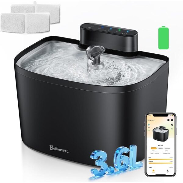 Smart Wireless Cat Water Fountain — 122oz/3.6L Cordless, App-Controlled Hydration System with Stainless Steel Tray & Multi-Mode Flow