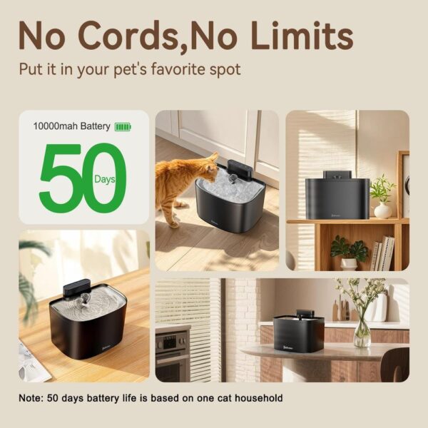 Smart Wireless Cat Water Fountain — 122oz/3.6L Cordless, App-Controlled Hydration System with Stainless Steel Tray & Multi-Mode Flow