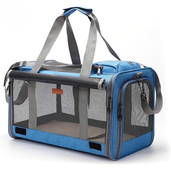 Soft-Sided Cat Carrier – 19″ Travel Bag with Washable Fleece Pad, 360° Mesh Ventilation & Collapsible Design for Pets Up to 20 lbs