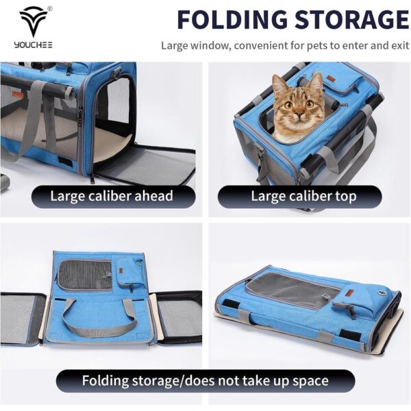 Soft-Sided Cat Carrier – 19″ Travel Bag with Washable Fleece Pad, 360° Mesh Ventilation & Collapsible Design for Pets Up to 20 lbs