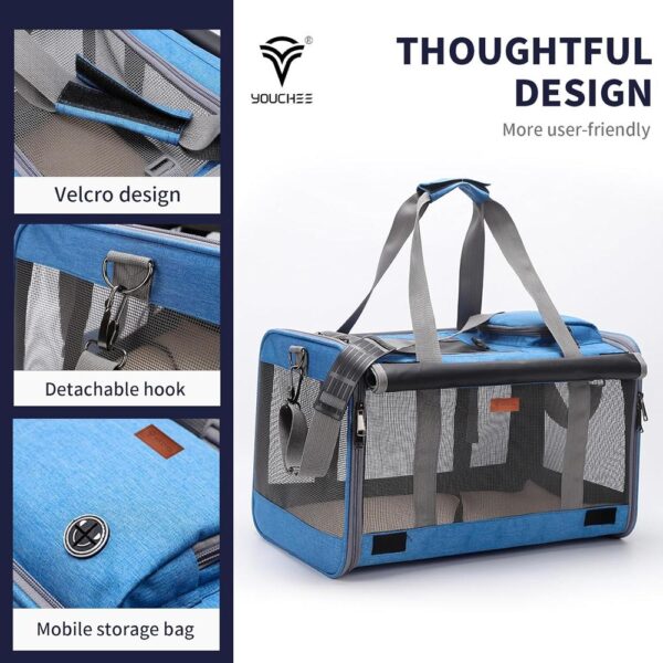 Soft-Sided Cat Carrier – 19″ Travel Bag with Washable Fleece Pad, 360° Mesh Ventilation & Collapsible Design for Pets Up to 20 lbs