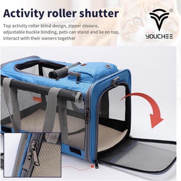 Soft-Sided Cat Carrier – 19″ Travel Bag with Washable Fleece Pad, 360° Mesh Ventilation & Collapsible Design for Pets Up to 20 lbs