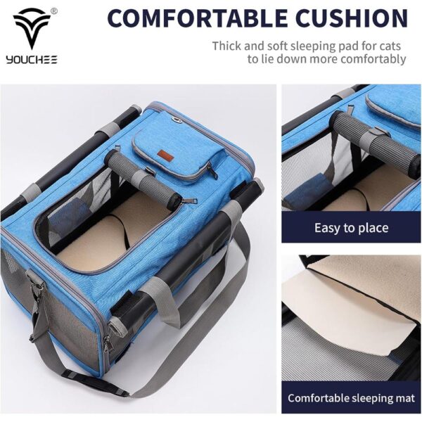 Soft-Sided Cat Carrier – 19″ Travel Bag with Washable Fleece Pad, 360° Mesh Ventilation & Collapsible Design for Pets Up to 20 lbs