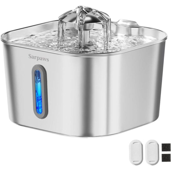 Stainless Steel Cat Water Fountain-01 Stainless Steel Cat Water Fountain — 74oz/2.2L Ultra-Quiet Flow with Water-Level Window & Multi-Stage Filtration