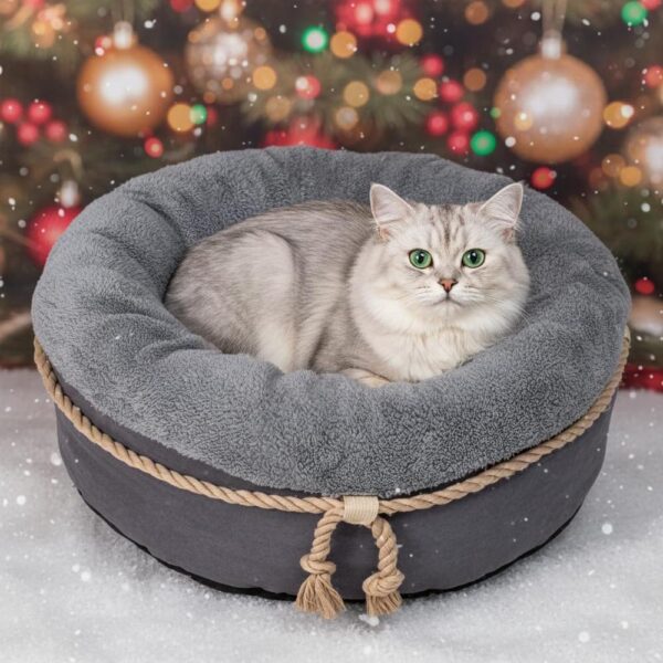 Supportive Donut Cat Bed with Raised Walls, Thick Cushion & Non-Slip Bottom