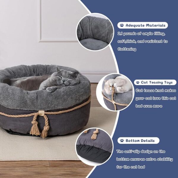 Supportive Donut Cat Bed with Raised Walls, Thick Cushion & Non-Slip Bottom
