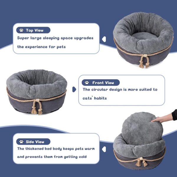 Supportive Donut Cat Bed with Raised Walls, Thick Cushion & Non-Slip Bottom