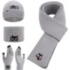 Women’s Winter Cat Lover Knit Set – Warm Beanie, Headband, Scarf & Gloves with Cute Black Cat Design