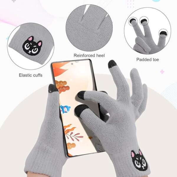 Women’s Winter Cat Lover Knit Set – Warm Beanie, Headband, Scarf & Gloves with Cute Black Cat Design