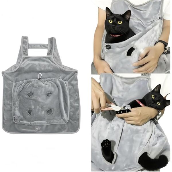 Plush Cat Apron Carrier with Adjustable Sleeping Pouch – Soft Velvet Hands-Free Pet Sling for Napping, Travel & Home Use