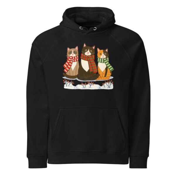 unisex-eco-raglan-hoodie-black-front-693ab00a4a779.jpg Snowy Days & Cozy Cats – Eco Raglan Hoodie