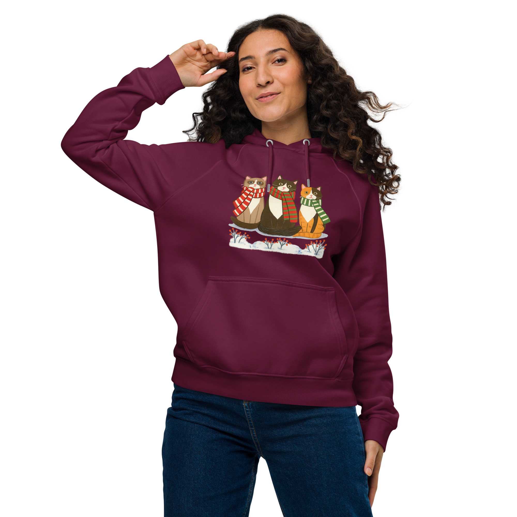 Snowy Days & Cozy Cats Eco Raglan Hoodie
