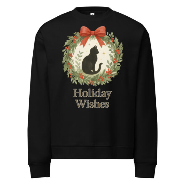 unisex-relax-crew-neck-sweatshirt-black-front-69380e7ba706a.jpg Holiday Wishes Cat Silhouette Sweatshirt – Vintage Christmas Crew