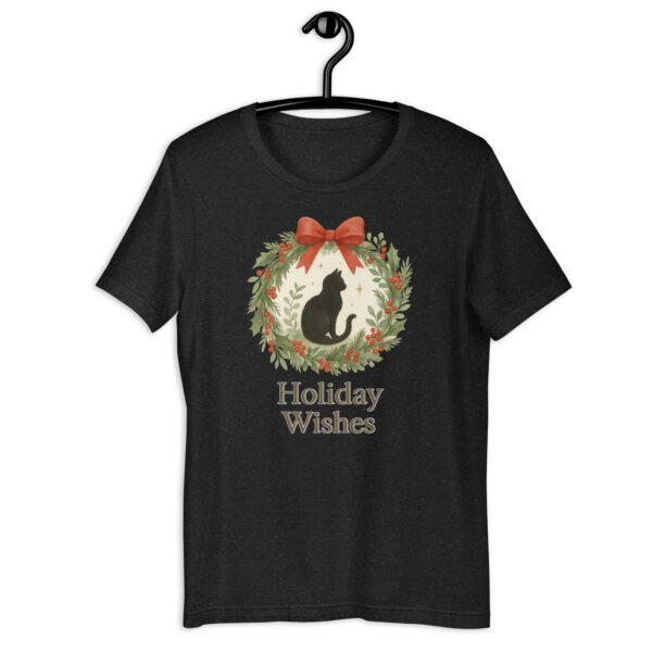 unisex-staple-t-shirt-black-heather-front-693be197bb800.jpg Holiday Wishes – Festive Cat Wreath Tee