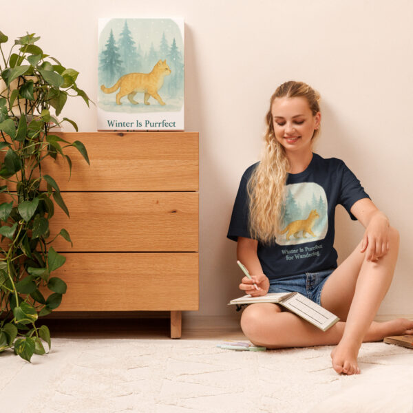 Winter Is Purrfect for Wandering – Snowy Forest Cat Tee