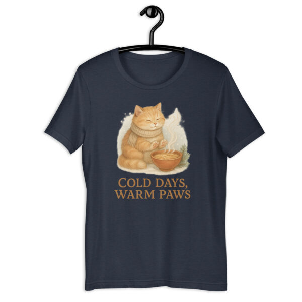 unisex-staple-t-shirt-heather-navy-front-693d5c3bbd6a3.jpg Cold Days, Warm Paws – Cozy Winter Cat Lover Tee