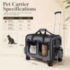rolling cat carrier for two cats with wheels telescopic handle and breathable mesh