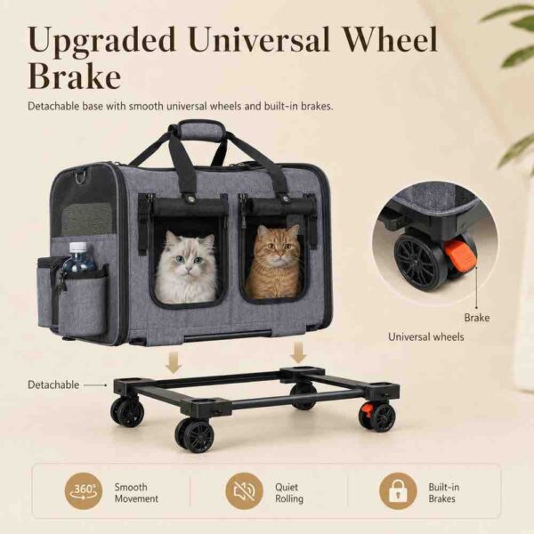 rolling cat carrier for two cats with wheels telescopic handle and breathable mesh