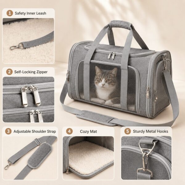 Soft-Sided Cat Carrier — Lightweight Travel Bag for Vet Visits & Airline Travel