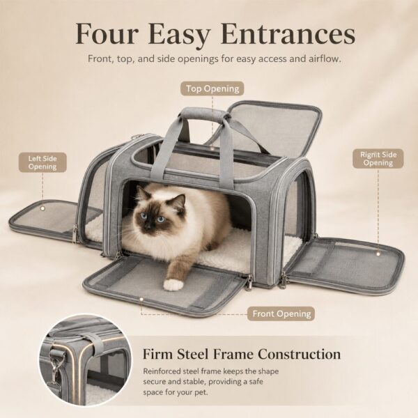 Soft-Sided Cat Carrier — Lightweight Travel Bag for Vet Visits & Airline Travel